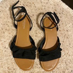 Arizona Ruffled Black Adjustable Strap Sandals